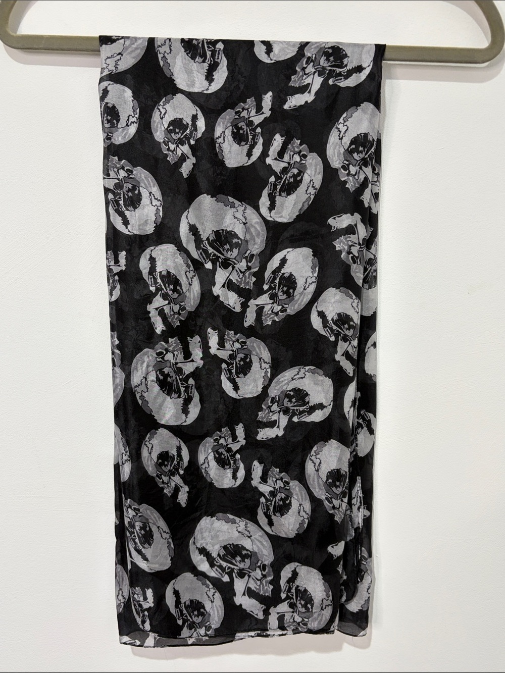 Large Scarf Black White Skull Camouflage Halloween Goth Punk Rock Semi Sheer - Picture 3 of 10